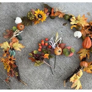 Lot 2 Pcs Fall Garland Fall Decorations for Home 6Ft, Fake Pumpkin Xtr Flowers